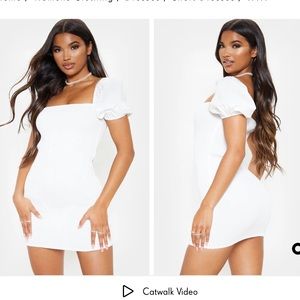 White Puff Sleeve Bodycon Dress